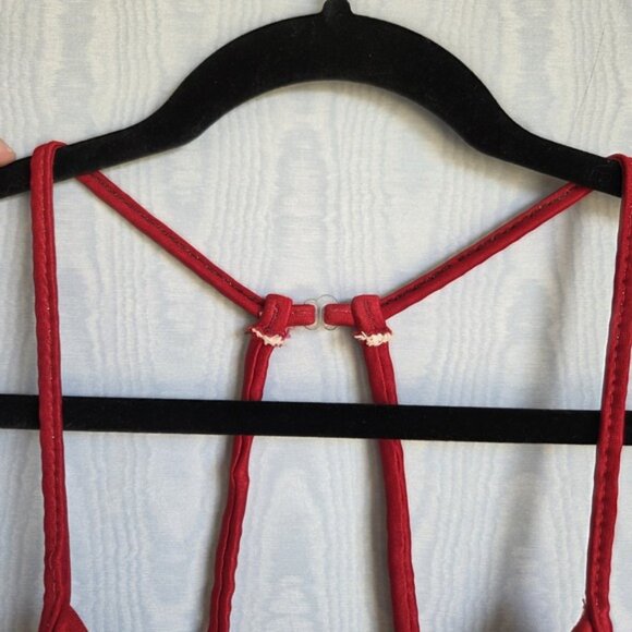 Vtg 80s 90s Malibu M/L Swimsuit One Piece Red Open Back Halter Racerback Retro - Picture 4 of 12